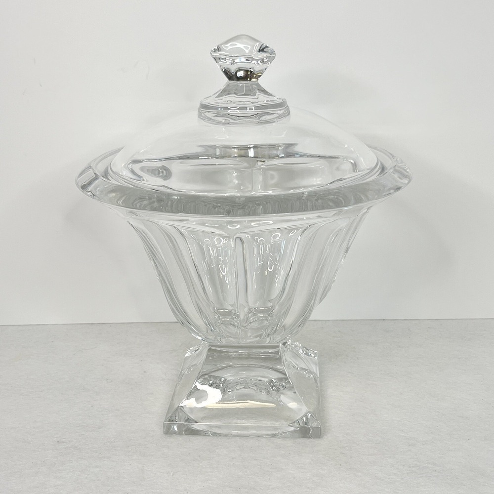 Cristal D'Arques Longchamp Lead Crystal Pedestal Covered Candy Dish Clear Glass